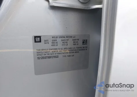 2016 Chevrolet Malibu Lt z USA, uszkodzony, nr VIN 1G1ZE5ST8GF276522